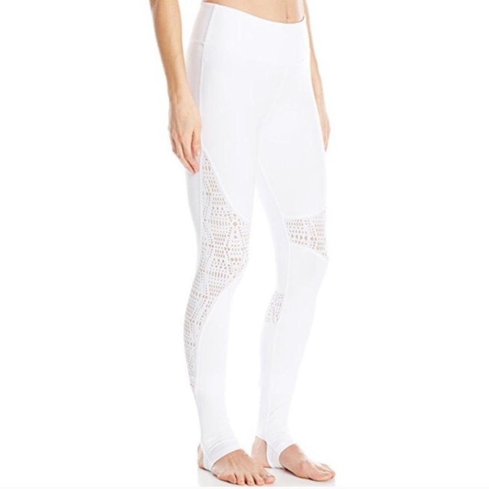 alo yoga // white laser-cut stirrup leggings